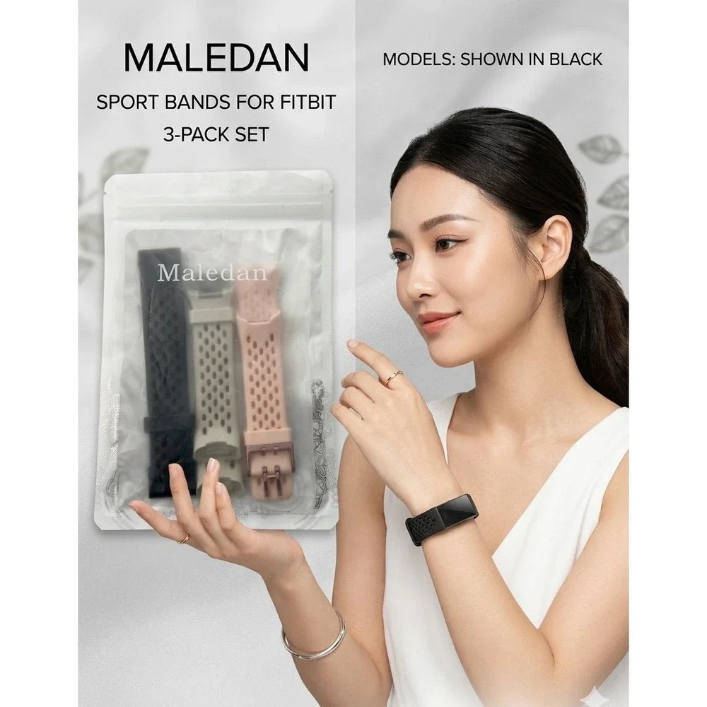 Maledan 3-Pack Sport Bands for Fitbit Charge 4 / Charge 3 - Small/Large - Black